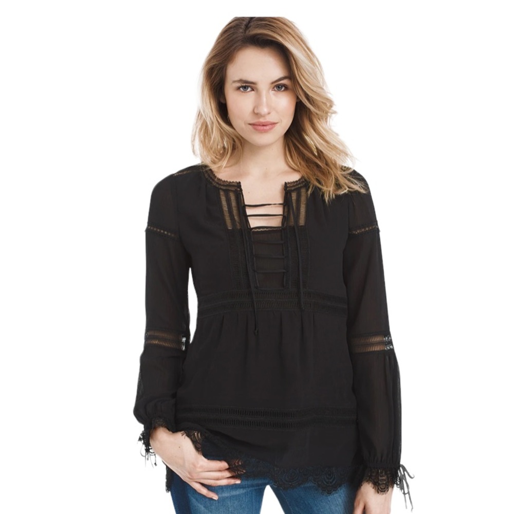 🔥White House Black Market Long Sleeve Lace Detail Boho Blouse Size 2🔥